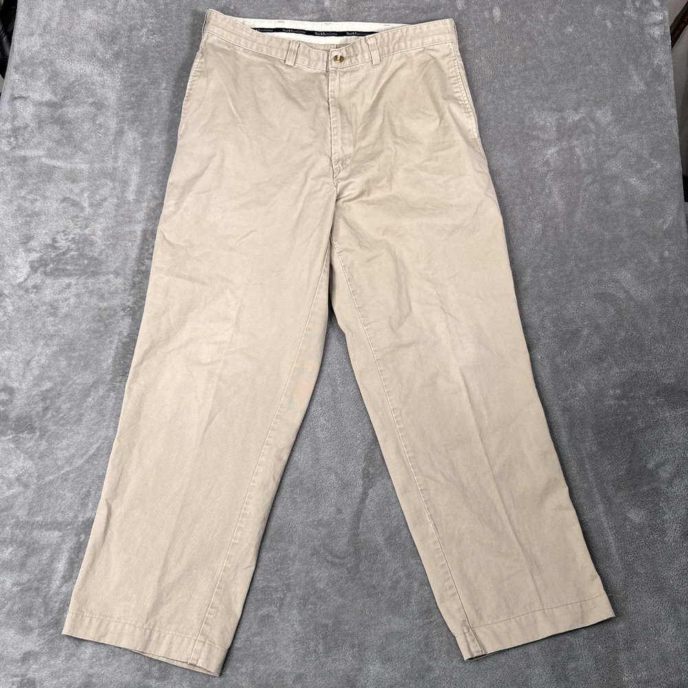 Vintage Polo Ralph Lauren Chino Pants Mens 34x29 Cream Gordon Flat Front USA 90s